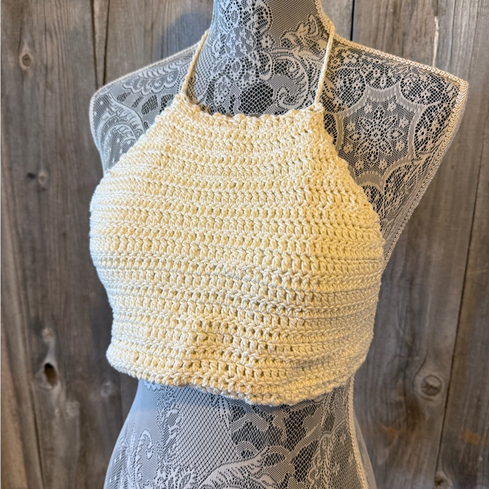 Handmade Cream Crochet Halter Top xs/S